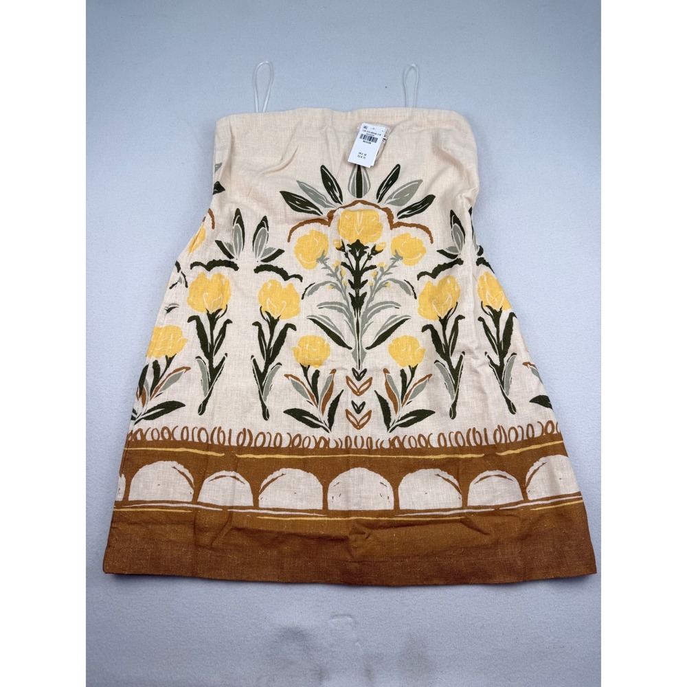 Abercrombie & Fitch Women Yellow Floral Linen Blend Strapless Mini Dress Medium